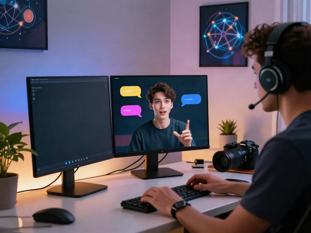 Engaging interaction with Crushon.ai AI character in a stylish home office.